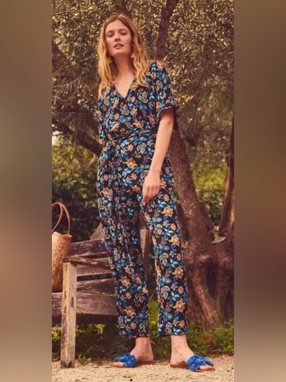Boden Women's Alice Floral Print V-neck Jumpsuit - Black Crinkle Gauze Multi - 6 - Picture 1 of 10